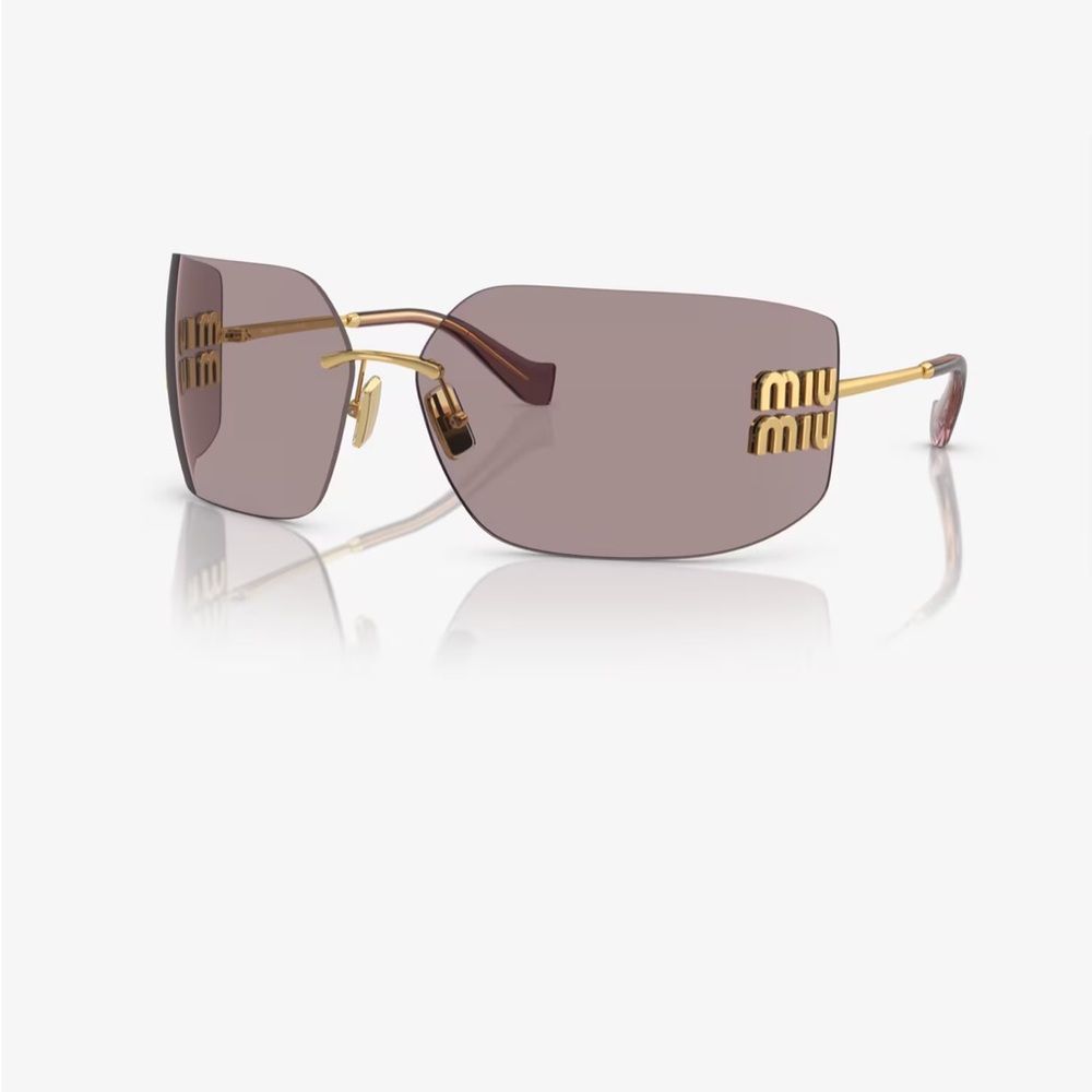Miu Miu Rimless Sunglasses with Mauve Lenses and Gold Trim.